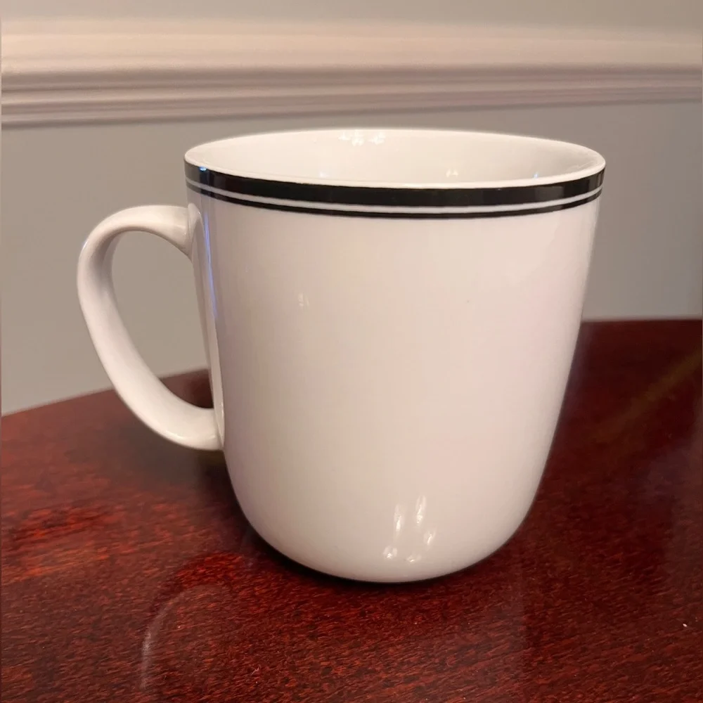 Williams Sonoma Mug white with black stripe on top edge